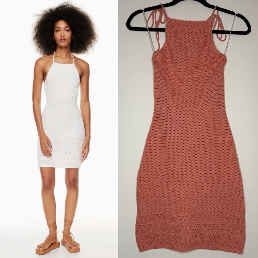 ARITZIA Sunset Halter Knit Bodycon Mini Dress in Salmon Coral